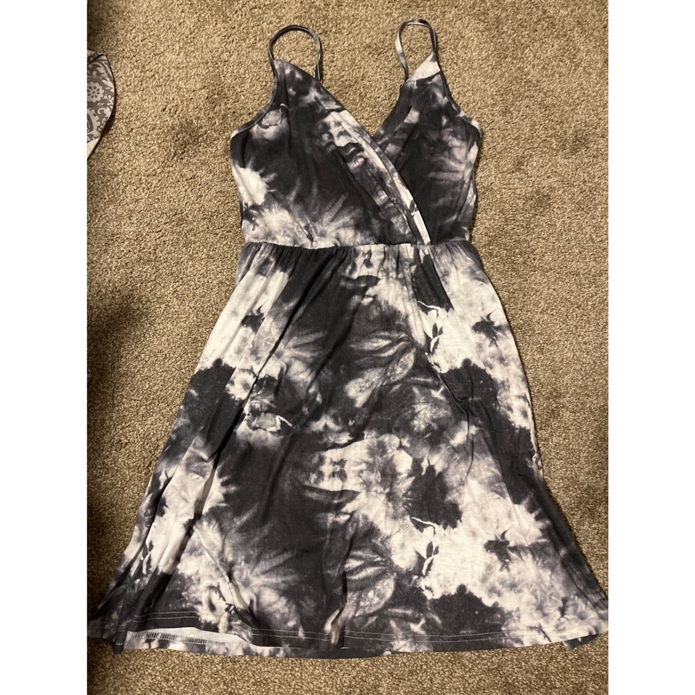 Tie-Dye Black & White Mini Dress with Spaghetti Straps